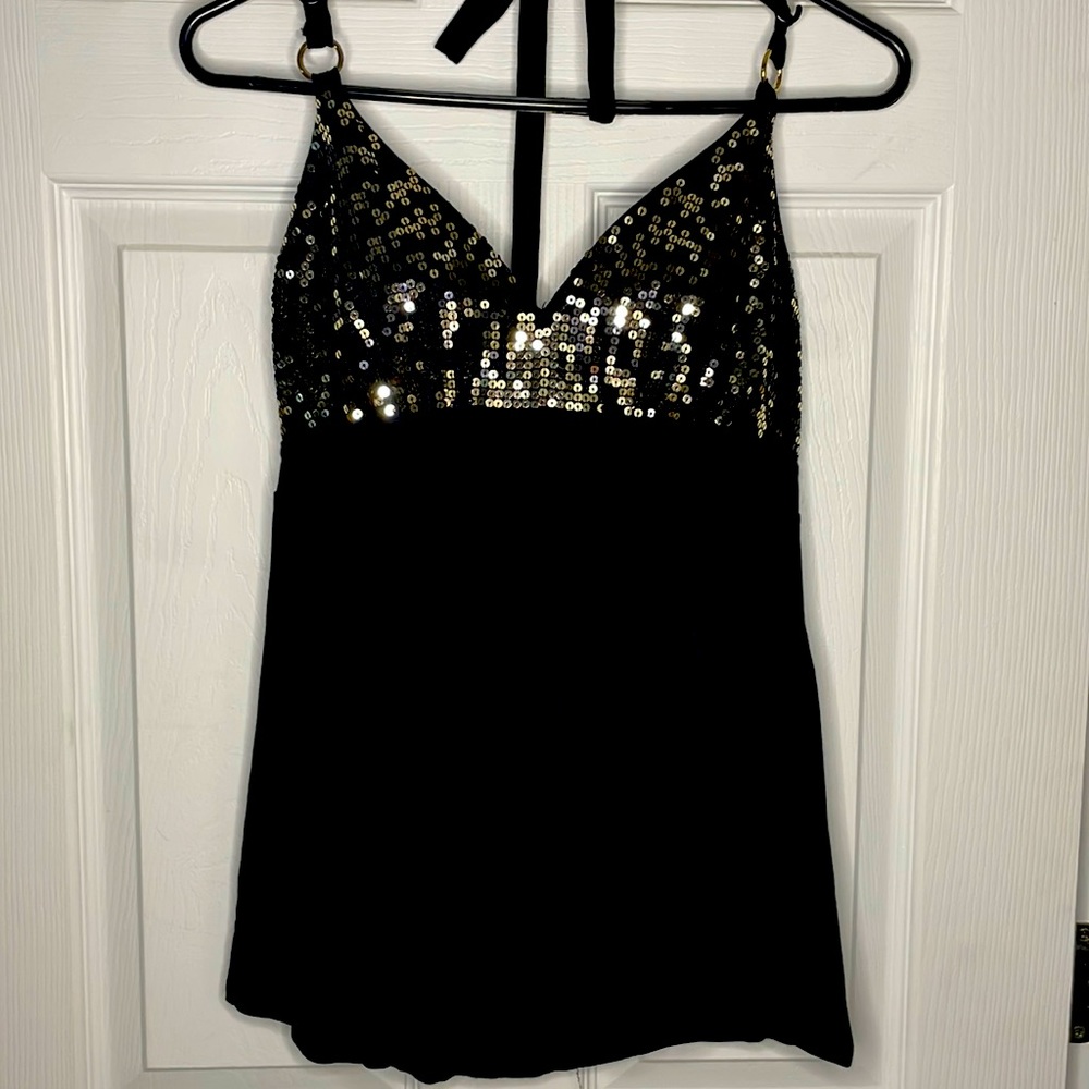 Black Tie Strap Glitter Top